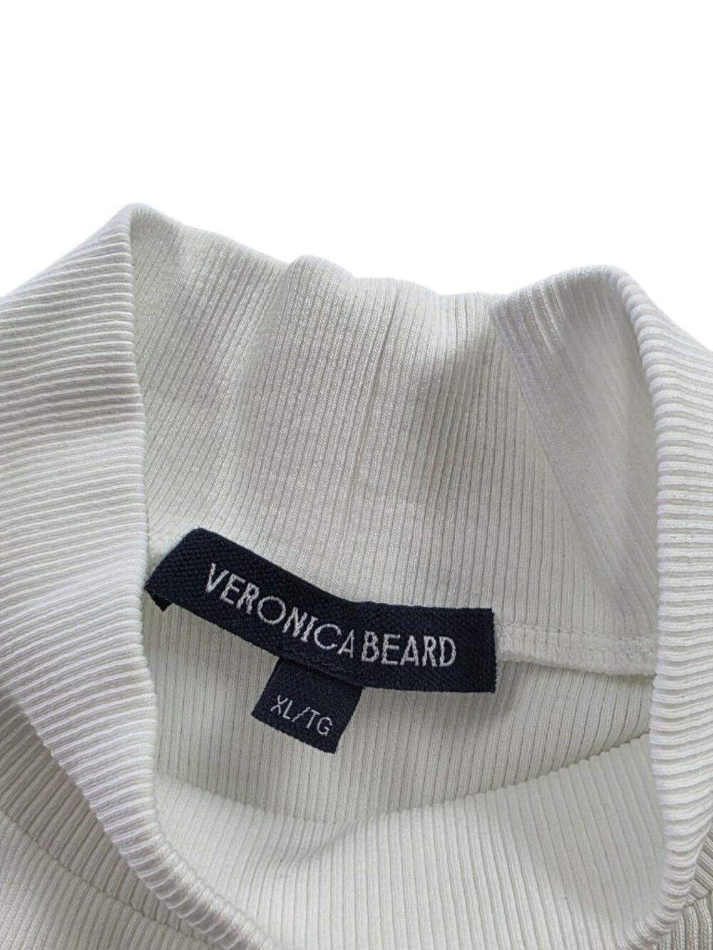 Veronica Beard Ribbed Long Sleeve Mock Neck Top, White, Button Detail, Size XL - Picture 3 of 10